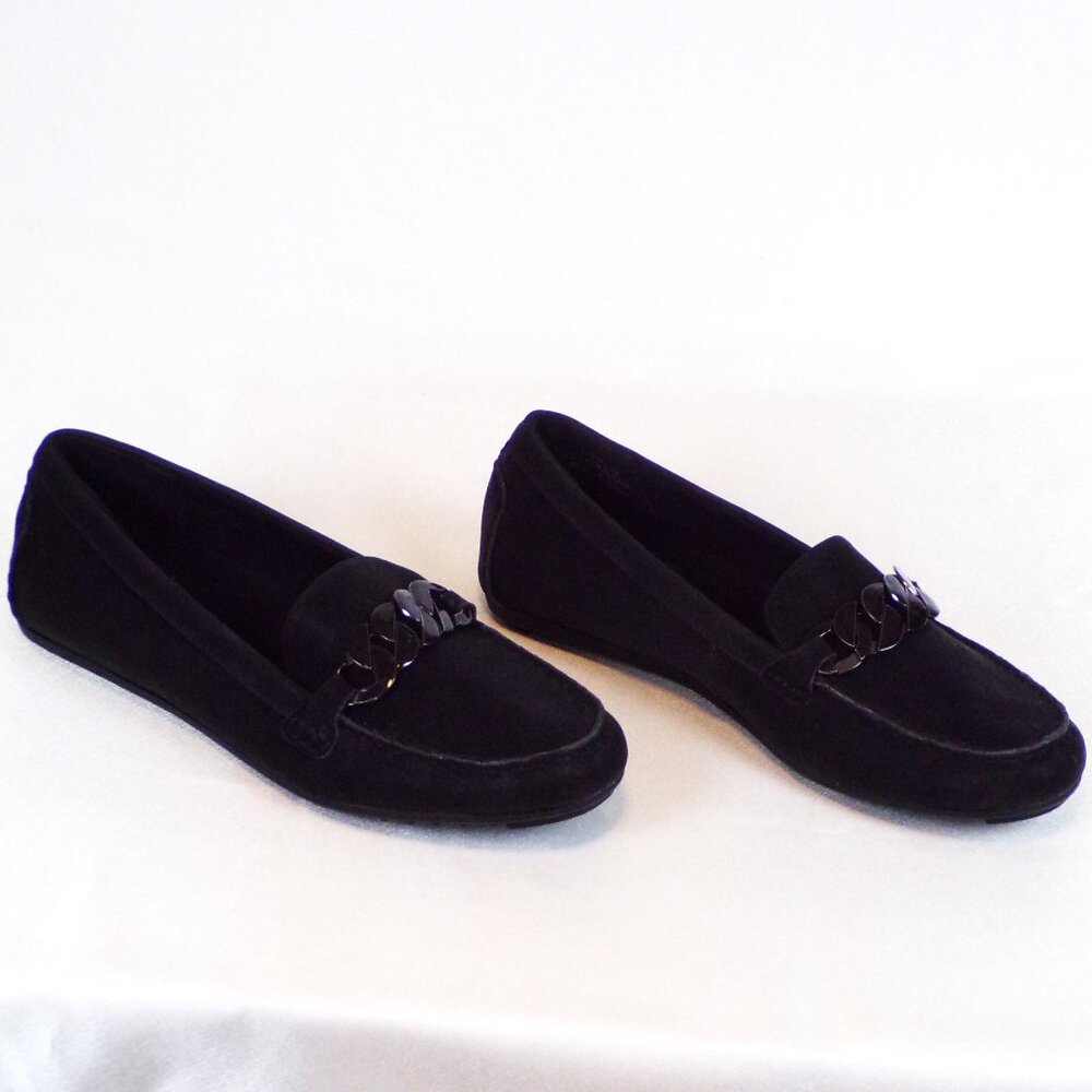 EASY STREET COMFORT WAVE size 8M black loafers cushioned insoles all synth. mat.